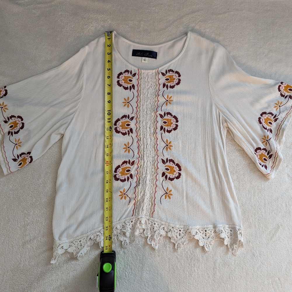 Francesca's Collections- Blue Rain Women's Ivory and Orange Boho Blouse,… - Picture 2 of 8